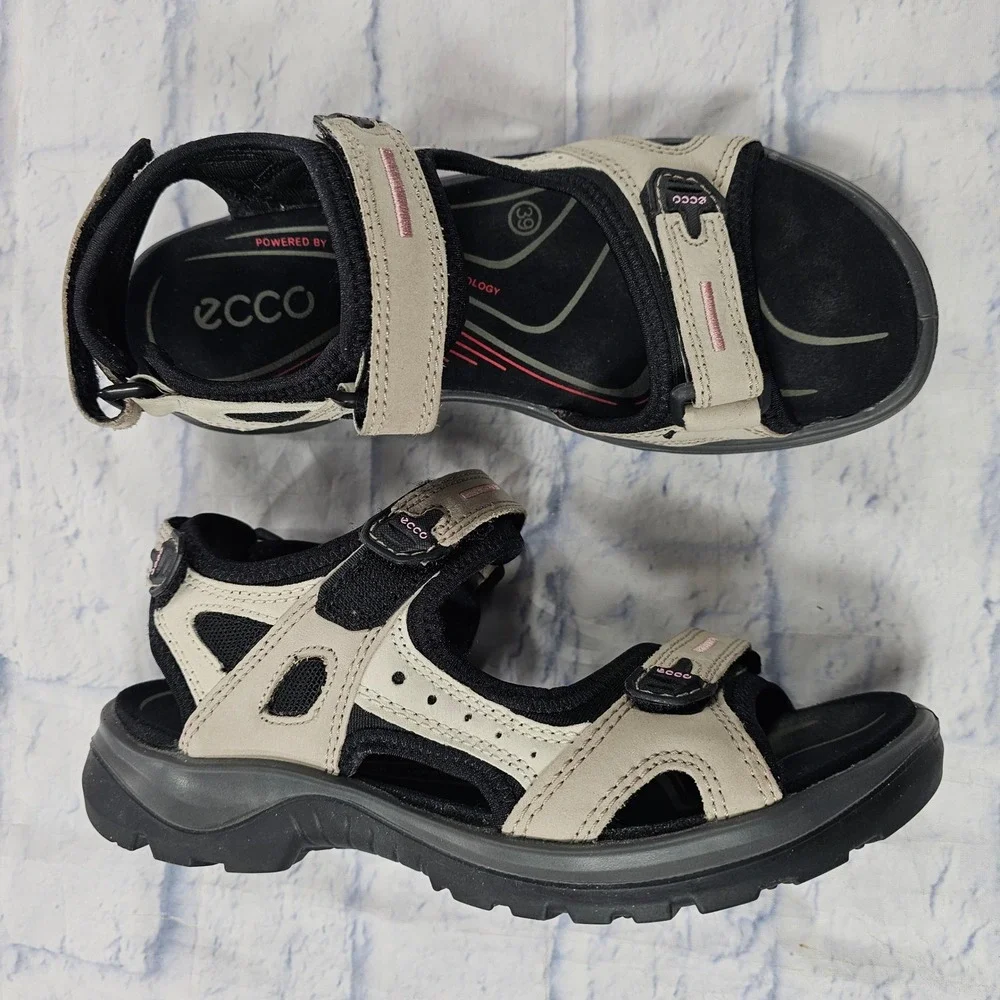 ECCO Offroad Yucatan Sport Sandals Womens 39 8 Beige Black Receptor Hiking Trail